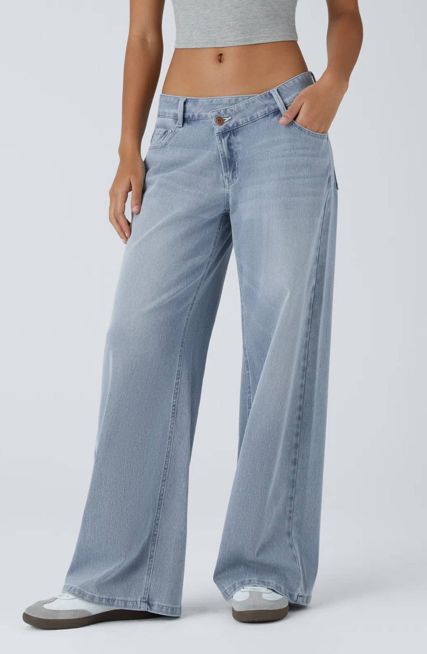 Jean large asymétrique taille basse Halara