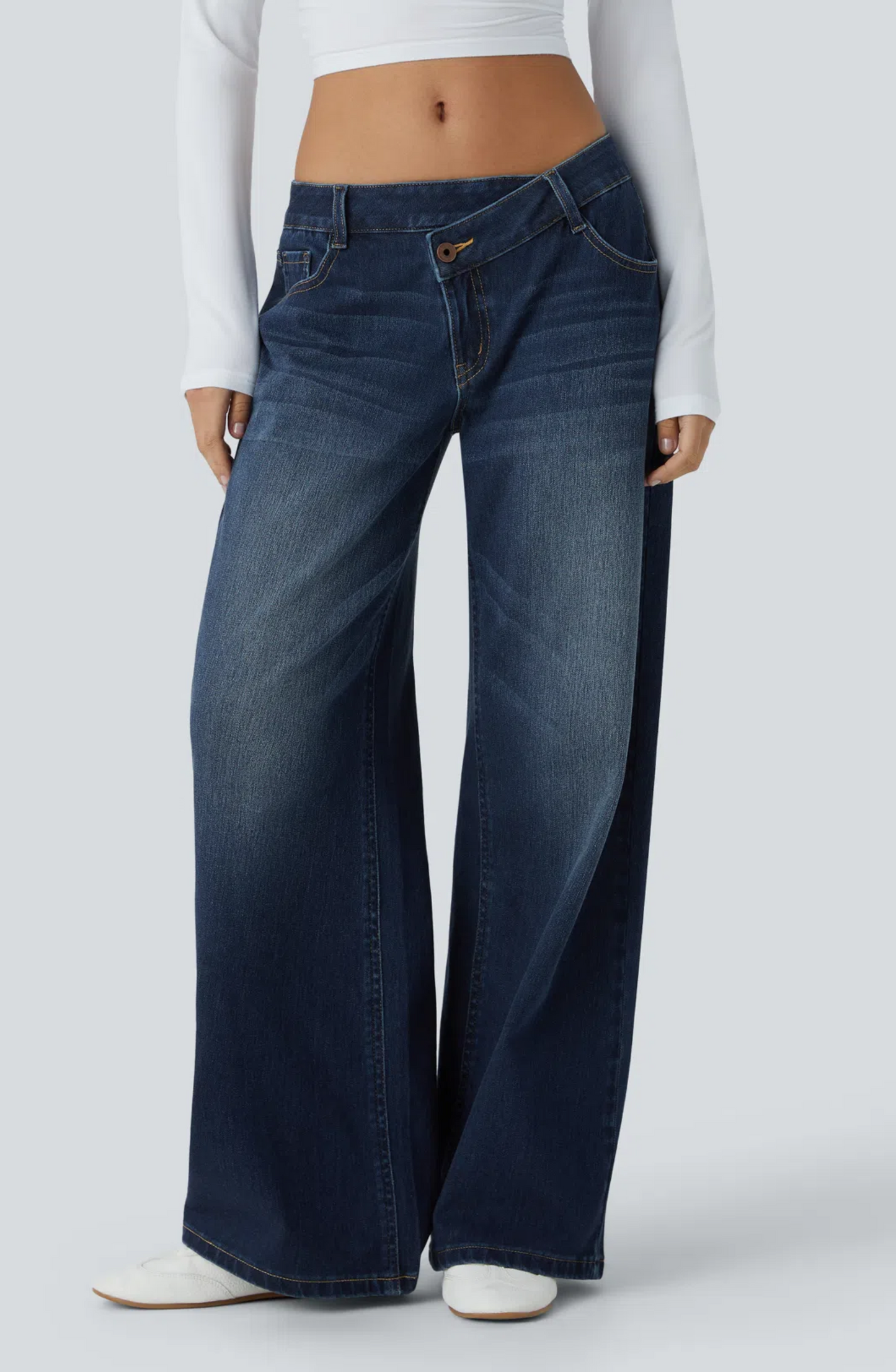 Jean large asymétrique taille basse Halara