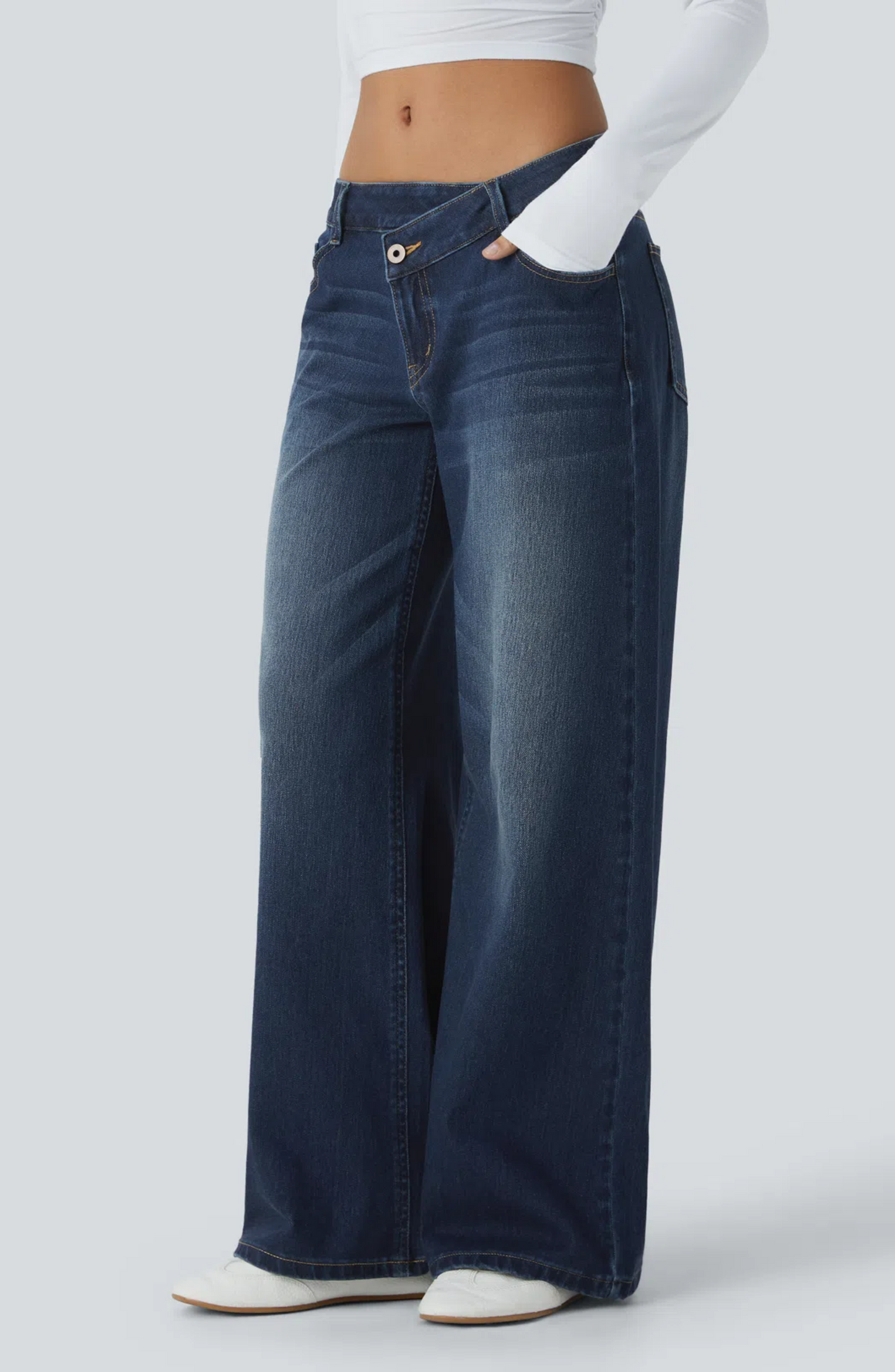 Jean large asymétrique taille basse Halara