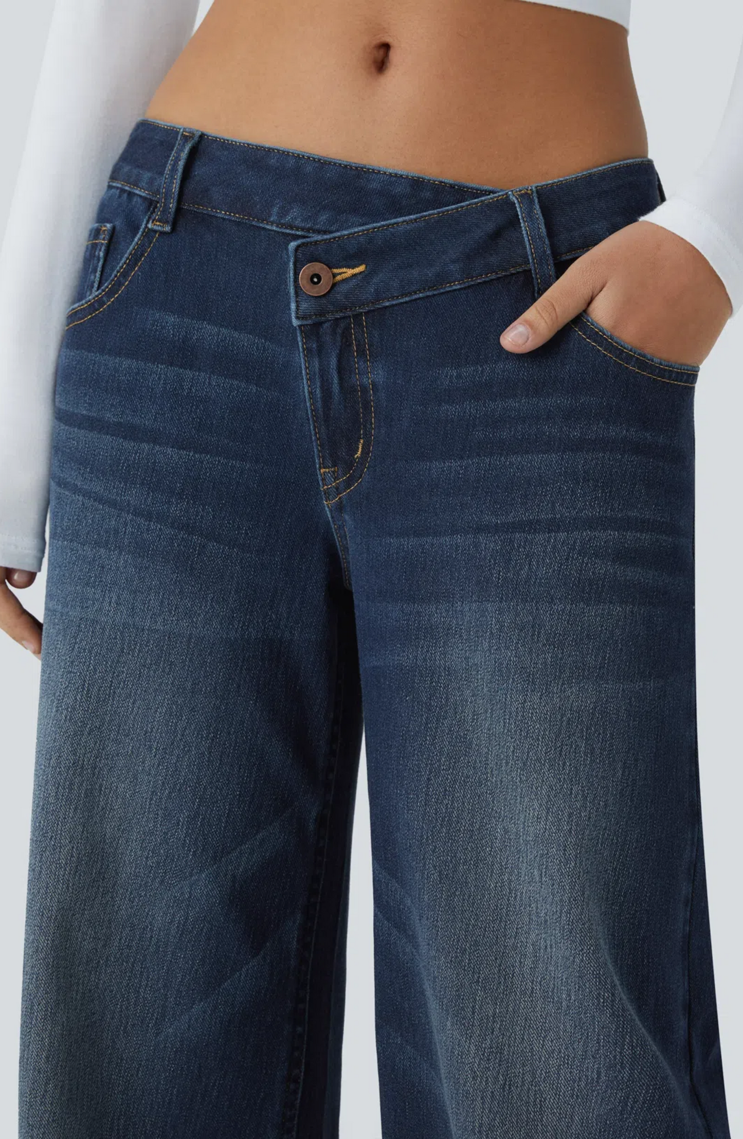 Jean large asymétrique taille basse Halara