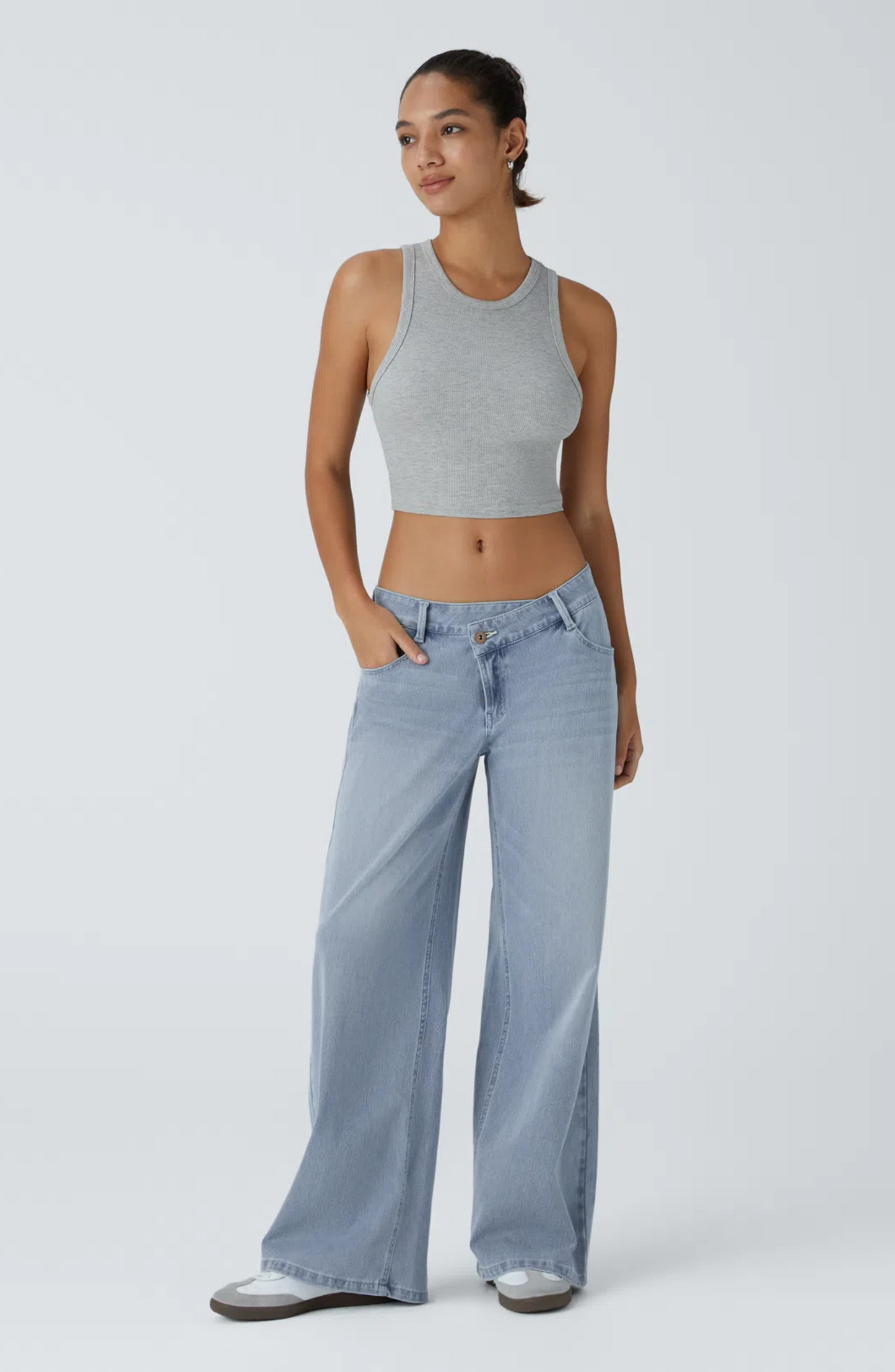 Jean large asymétrique taille basse Halara